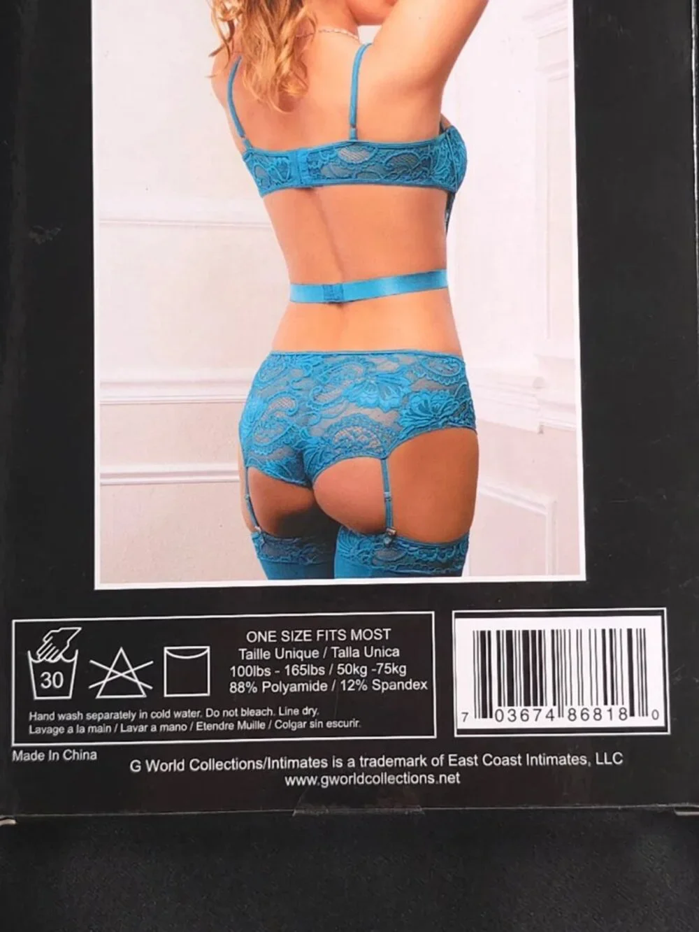 G WORLD Intimates Teal Quartz 2-Piece Cutout Strappy Garter Teddy Stockings